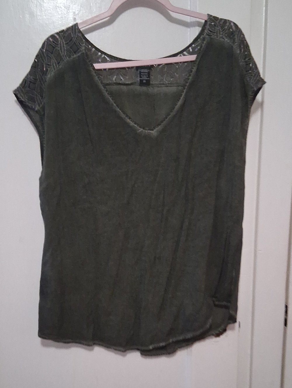 torrid Olive Green V-Neck Lace Cap Sleeve Top